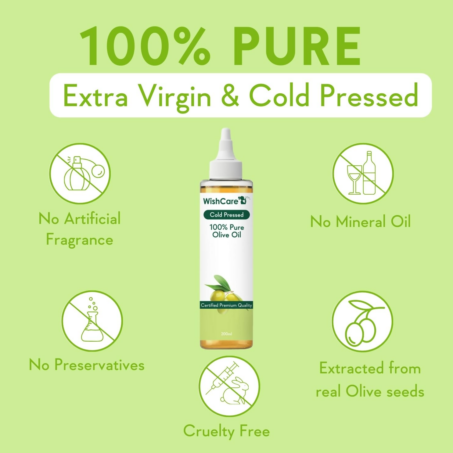 WishCare100% Pure Premium Cold Pressed Olive Oil For Hair & Skin | Grocsy