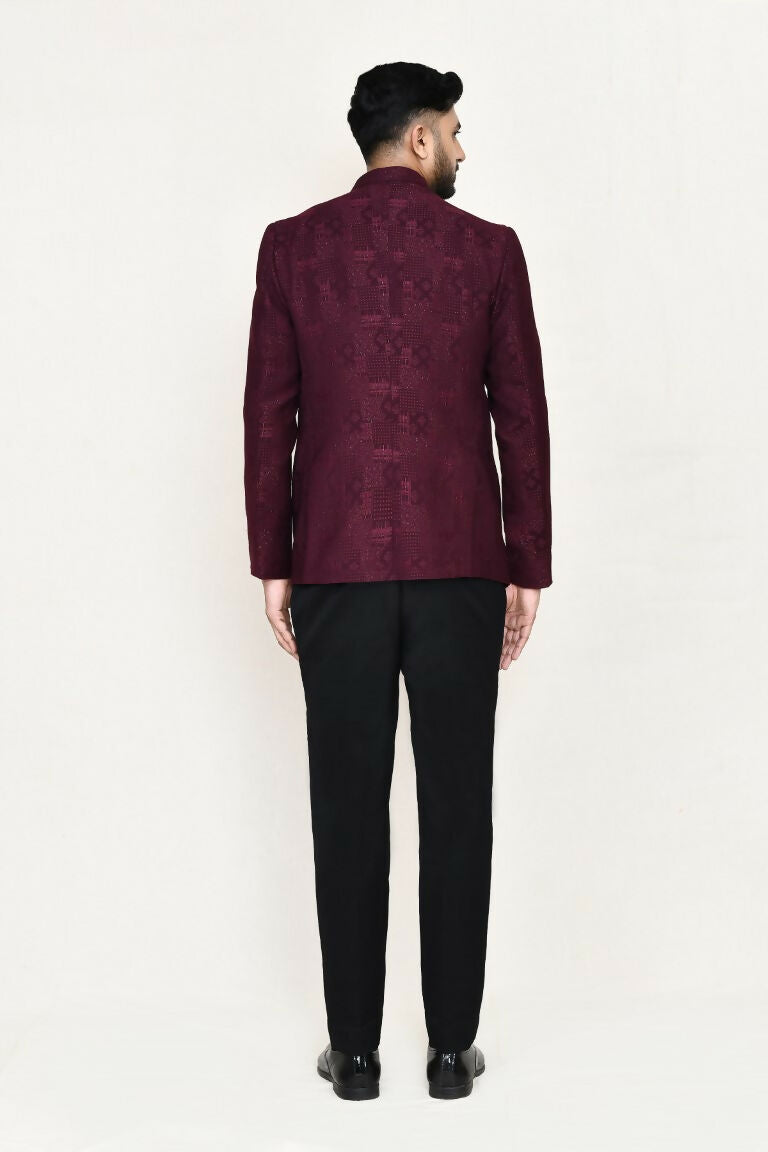 Joban Fashion Maroon Colored Imported Jacquard Fabric Open Prince Coat, Jacket With Pant | Grocsy