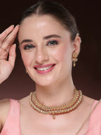 NVR Women Gold-Polished Pink Stone Studded Handcrafted Temple Jewellery Set | Grocsy