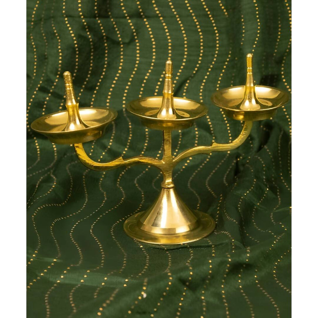 Spillbox Gold Toned Triple Lamp Diya Pooja Essentials | Grocsy
