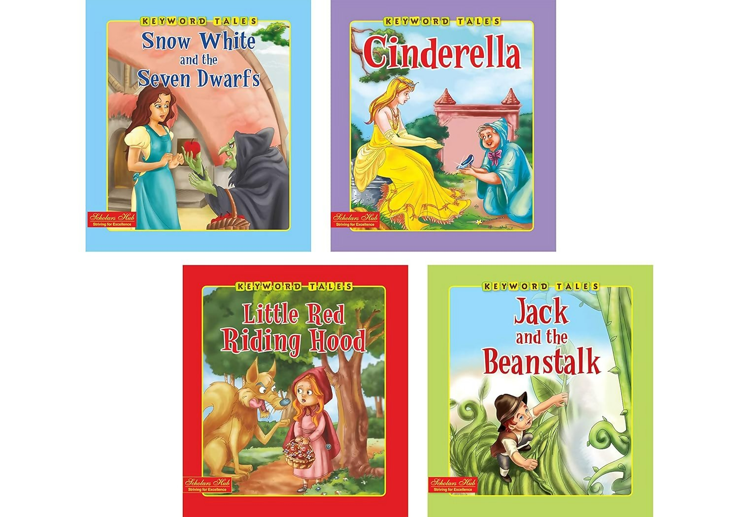 Storybook For Kids: Scholars Hub Keyword Tales Story Book Set-2 (Set Of 4 Story Books) (Illustrated) (For Ages 4+) | 64 Pages | Thumbelina | Sleeping Beauty | The Gingerbread Man | The Jungle Book | Grocsy