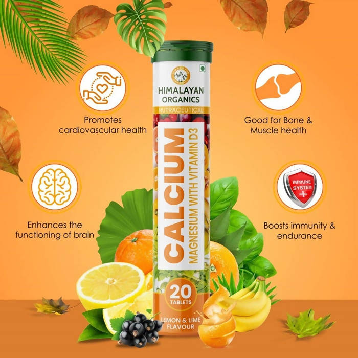 Himalayan Organics Calcium, Magnesium With Vitamin D3 Lemon & Lime Flavour Tablets | Grocsy