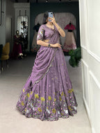 Lorenvalley Lavender Vichitra Simmer Sequins and Thread Embroidery Work Lehenga Choli | Grocsy