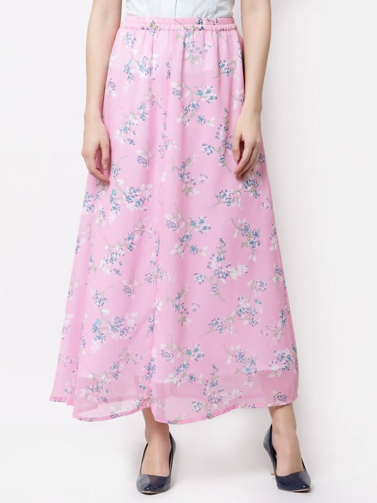 Myshka Pink Color Georgette Printed Skirt | Grocsy
