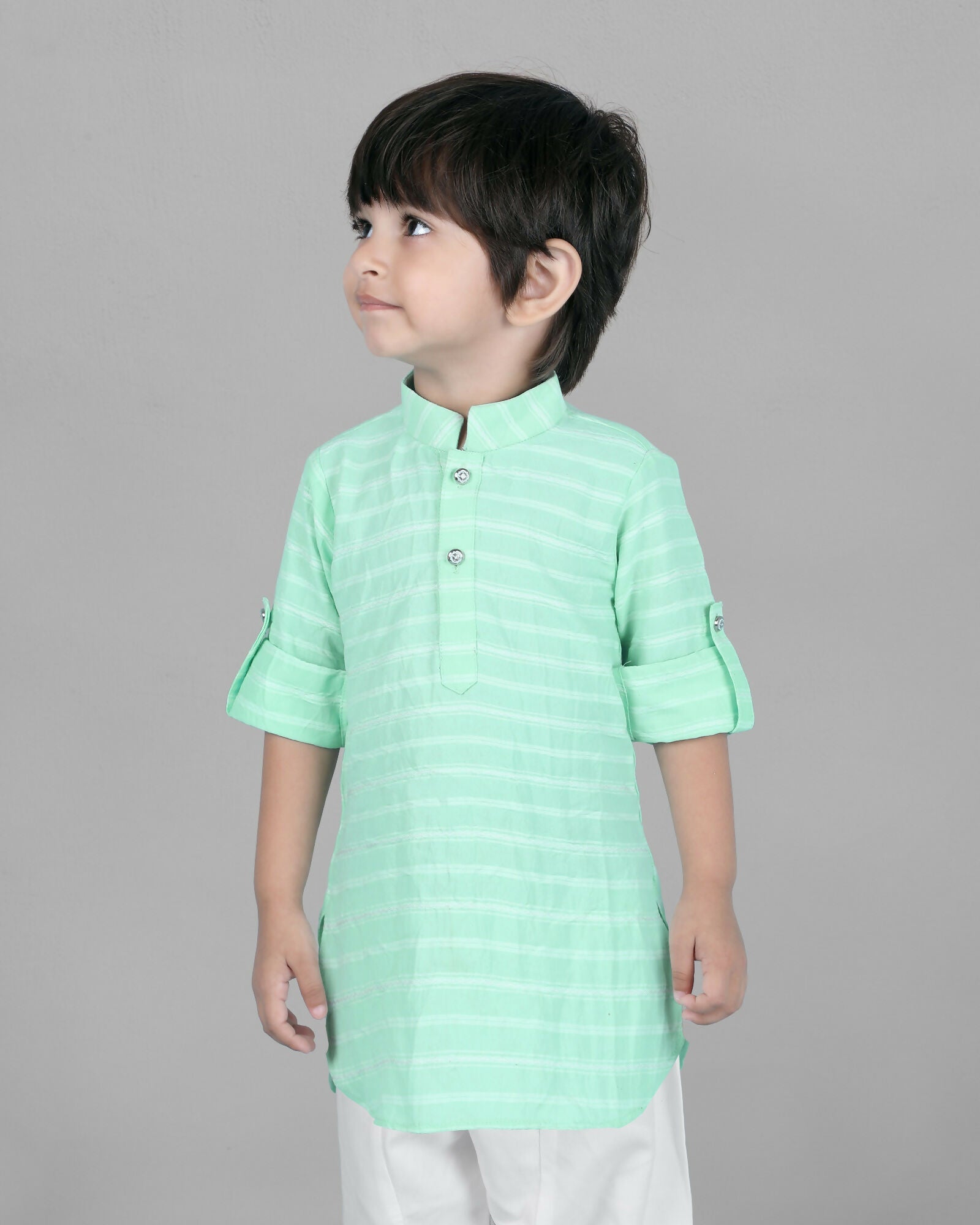 Joban Fashion Kids Island Cotton Full Sleeves Striped Kurta and Pyjama- Sea Green | Grocsy