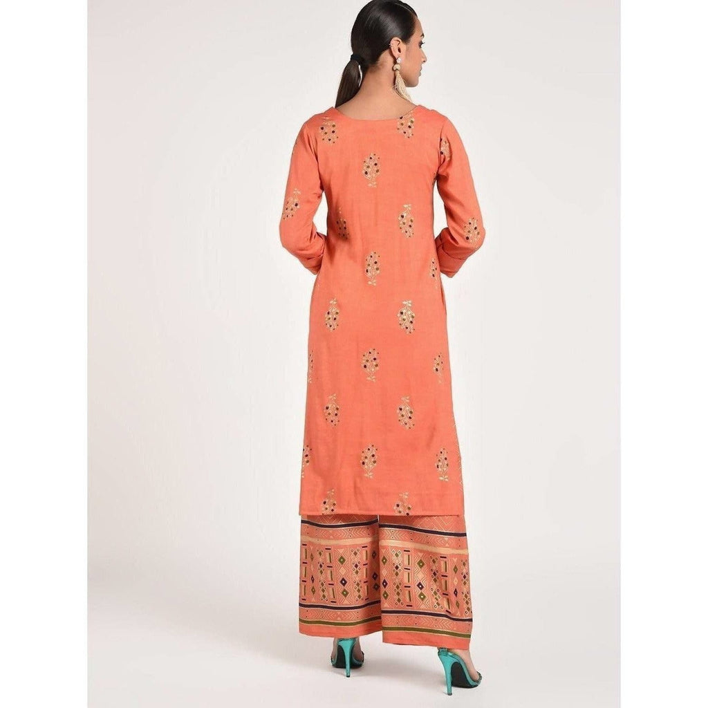 Cheera Women's Beautiful Gold Print And Highlights With Sequence Straight Kurta (CH078K) | Grocsy
