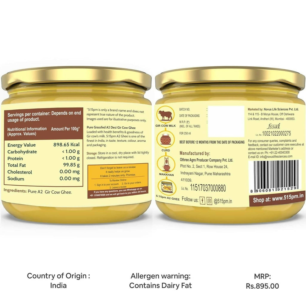 5:15PM A2 Ghee Organic | Traditional Vedic Bilona Method Ghee | Desi A2 Gir Cow Ghee | Grocsy