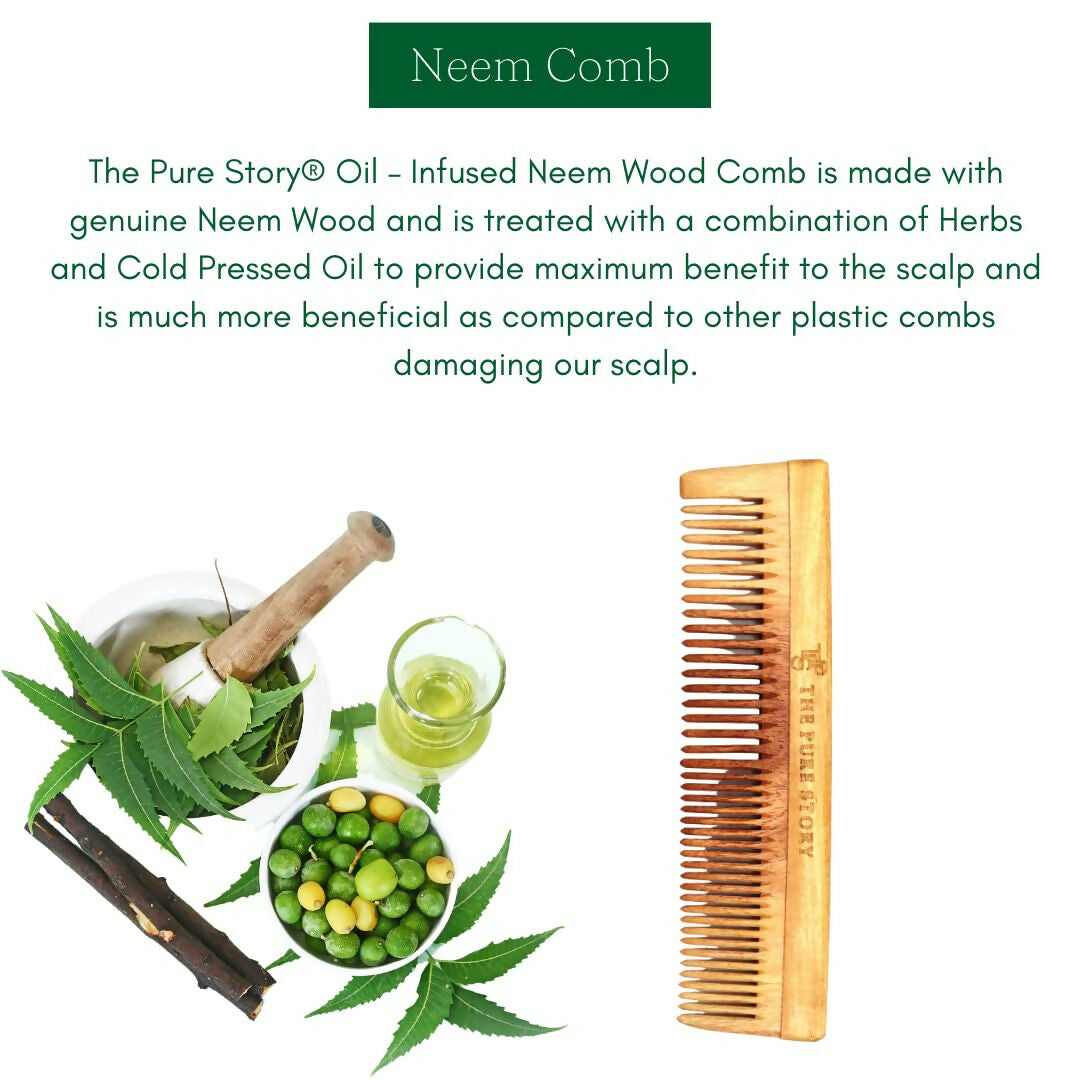 The Pure Story Oil Infused Neem Wood Dual Comb | Grocsy