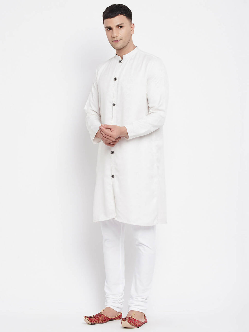 Even Apparels White Rayon Men's Sherwani Kurta With Open Front | Grocsy