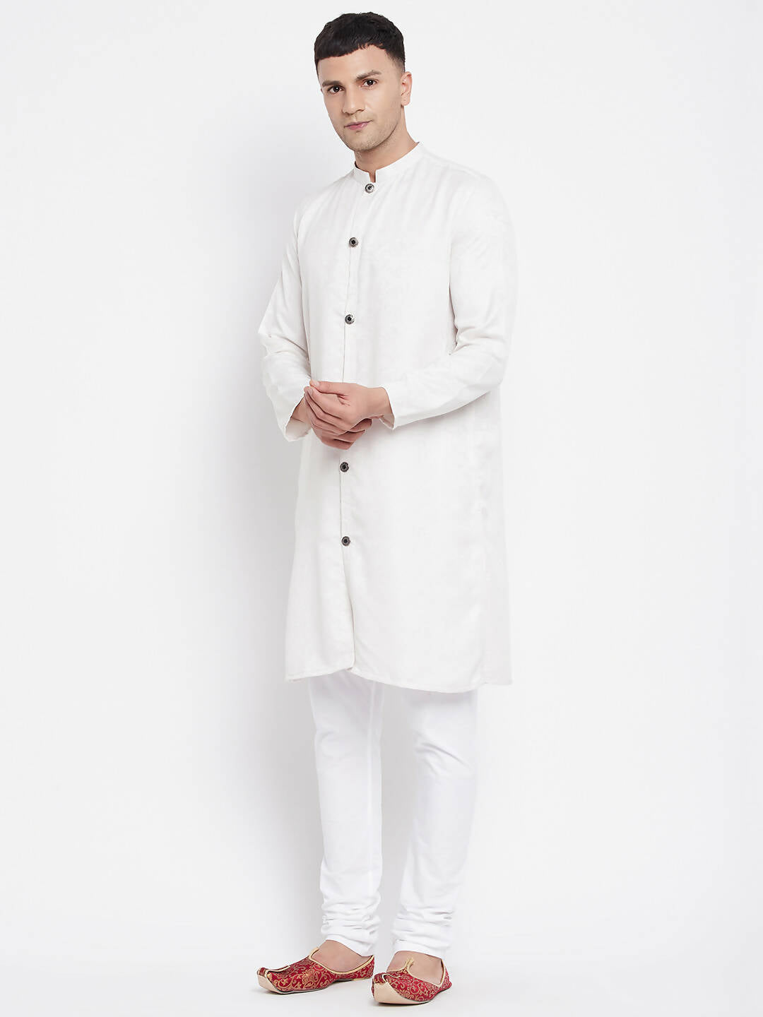 Even Apparels White Rayon Men's Sherwani Kurta With Open Front | Grocsy
