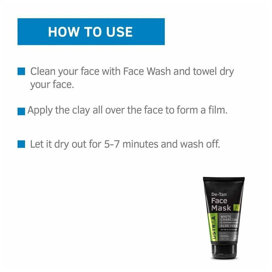 Ustraa Charcoal & Alove Vera De-Tan White Face Mask | Grocsy
