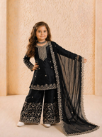 Teeya Creation New Kids Wedding Wear Heavy Embroidery Sequence Work Kurta Sharara Set-Black | Grocsy
