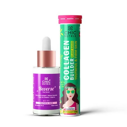 Chicnutrix Korean Anti-Ageing Routine Combo - Vegan Collagen Builder + Reverse Anti-Aging Serum | Grocsy