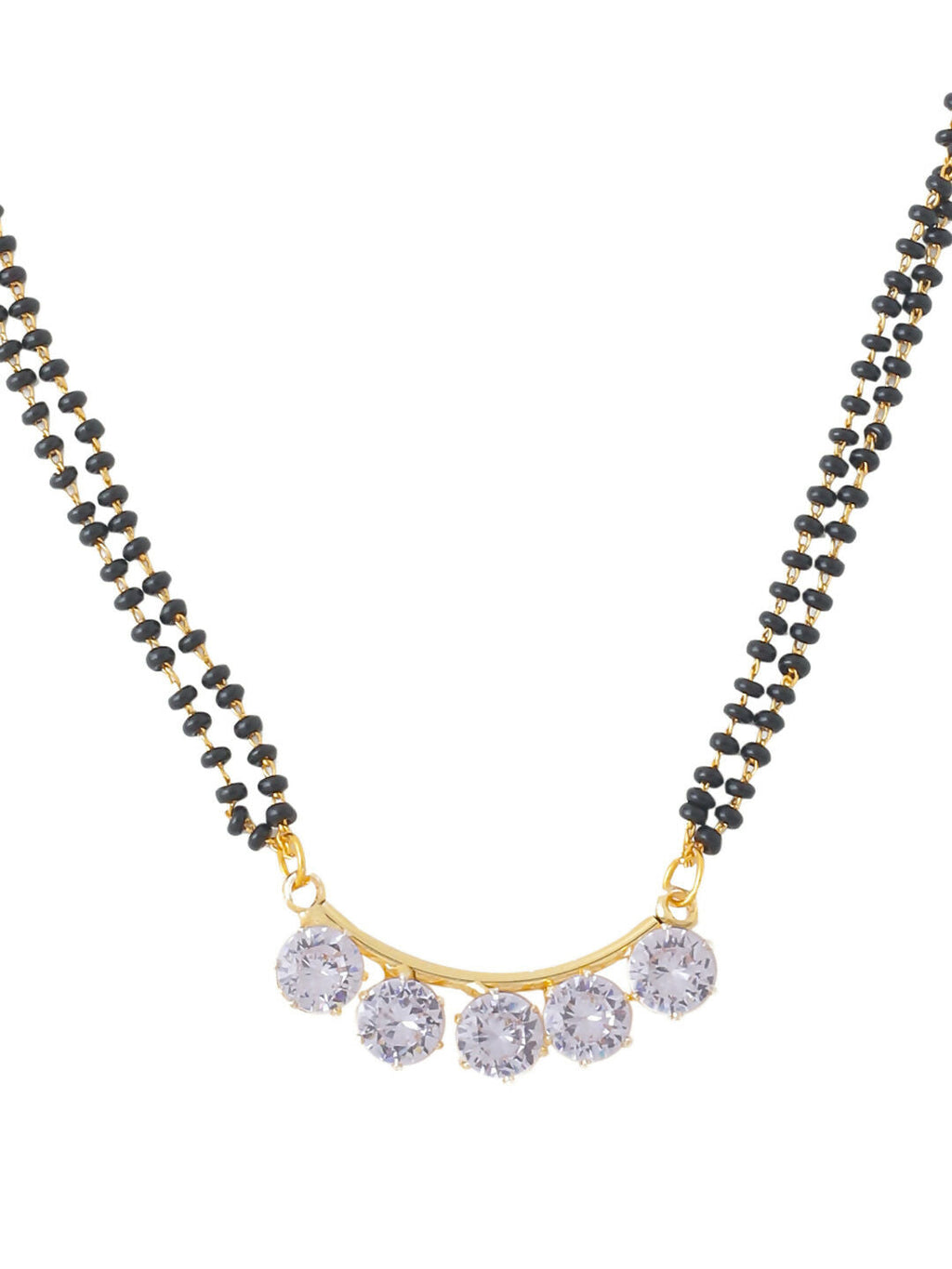 NVR Women's Set of 3 Gold-Polished CZ Stone-Studded & Beaded Mangalsutra | Grocsy
