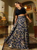Janasya Navy Blue Silk Blend Solid Lehenga Choli | Grocsy