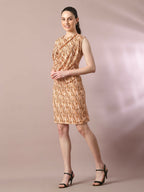 Myshka Women's Multi Printed Cowl Neck Bodycon Party Dress | Grocsy