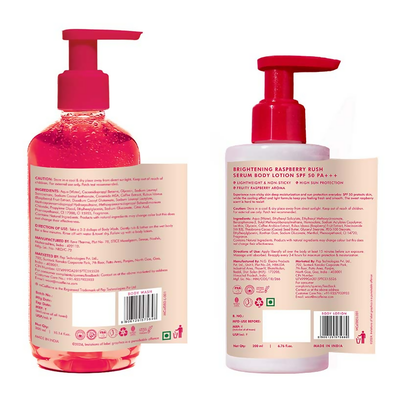 mCaffeine Brightening Raspberry Rush Body Wash & Serum Lotion | Grocsy