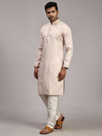 Pink Viscose Jacquard Woven Jacquard Designer Men's Rajwadi Kurta Set - Mahotsav | Grocsy