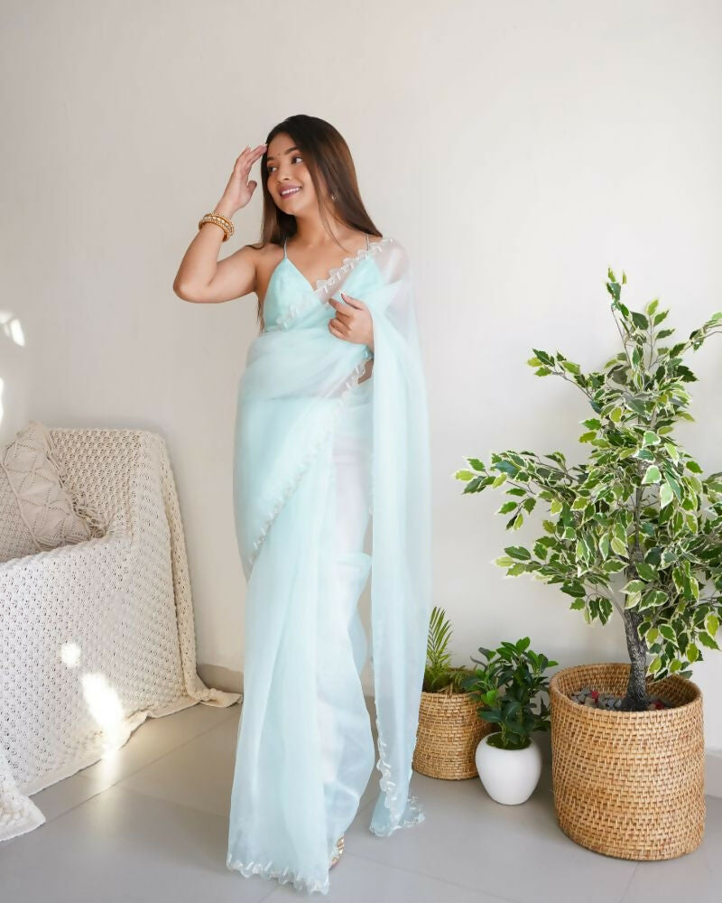 Vamsee Sheetal Sky Organza Saree | Grocsy