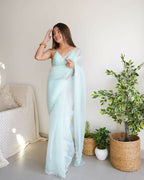 Vamsee Sheetal Sky Organza Saree | Grocsy
