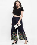 Mominos Fashion Navy Blue Floral Design Palazzo | Grocsy