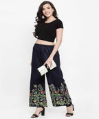Mominos Fashion Navy Blue Floral Design Palazzo | Grocsy