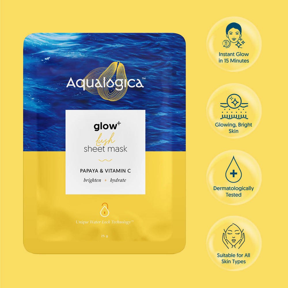 Aqualogica Glow+ Lush Sheet Mask, Instant Hydration & Glowing Skin | Grocsy