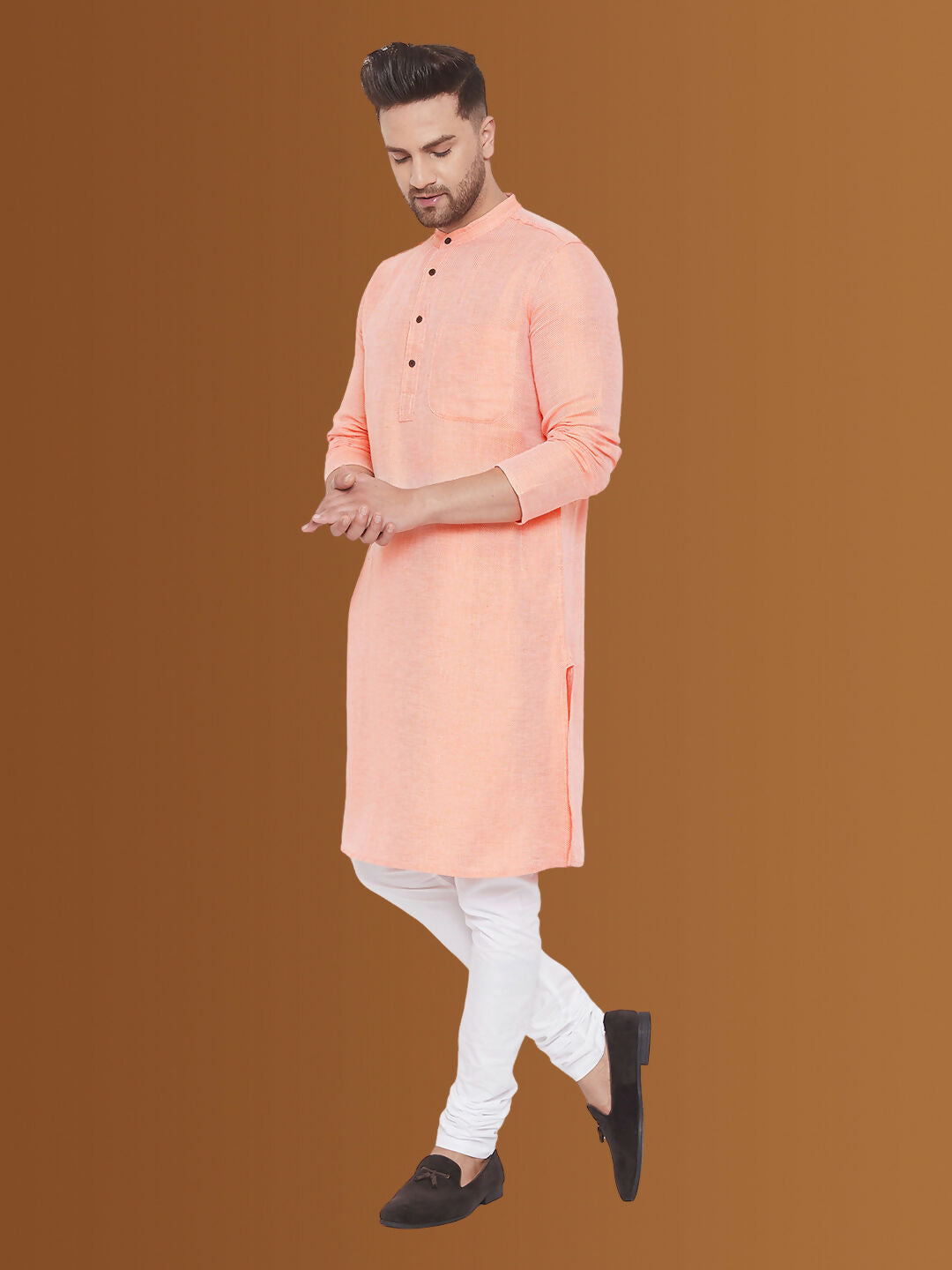 Even Apparels Men's Pure Cotton Orange Kurta | Grocsy