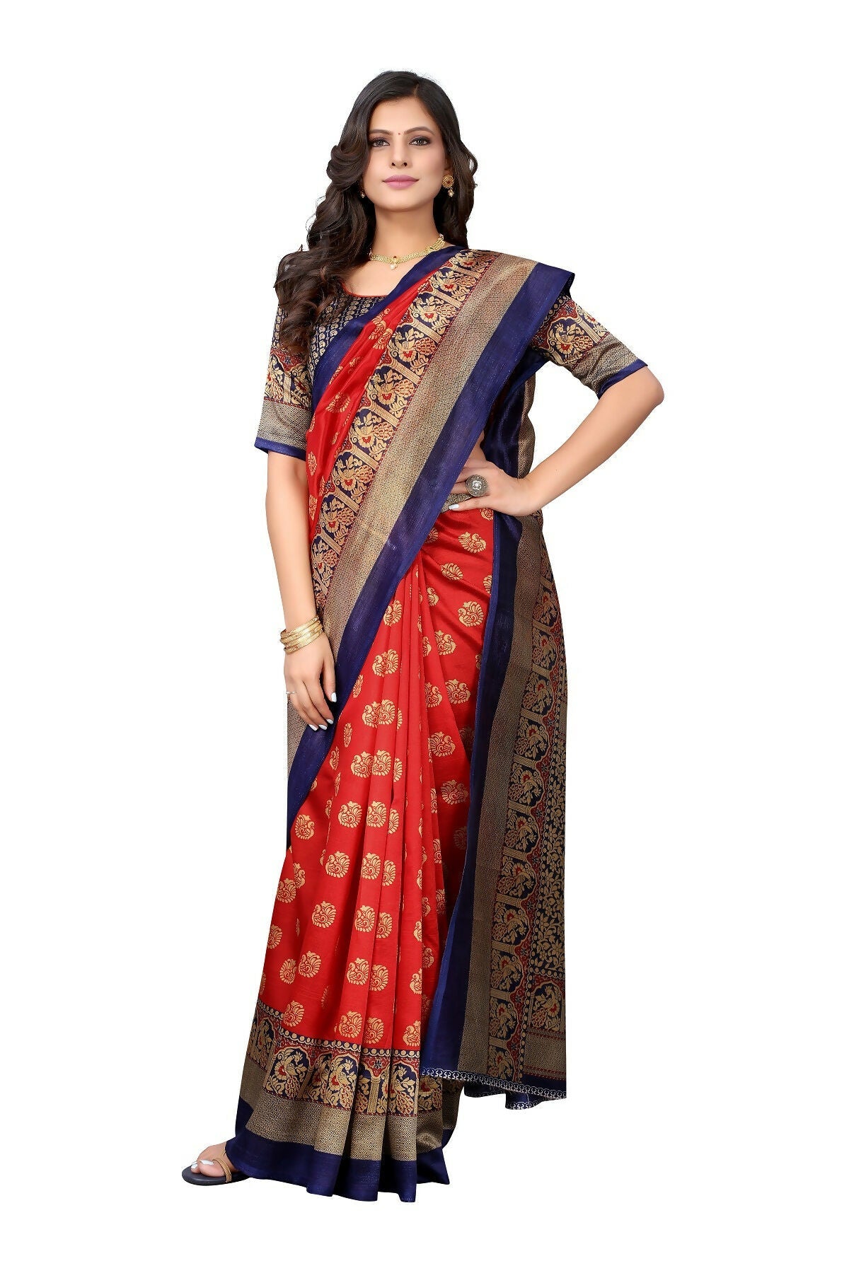 Vamika Red Printed Art Silk Saree | Grocsy