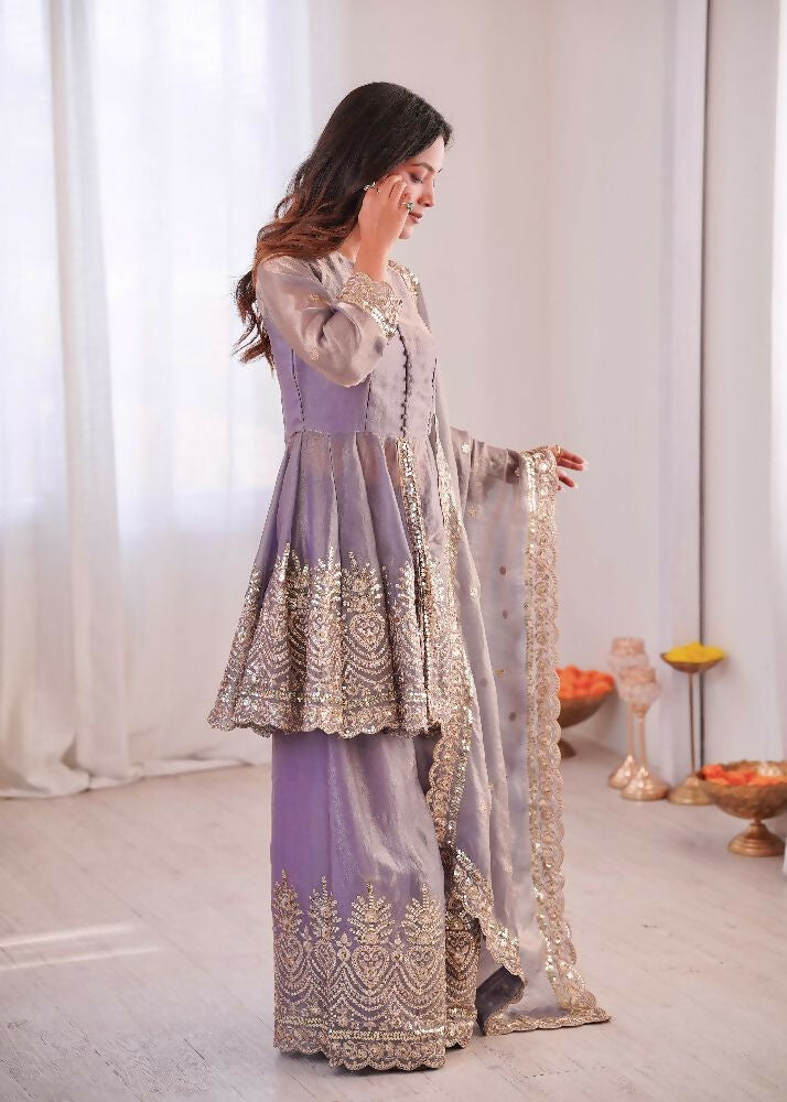 Teeya Creation Lavender Color Fendy Satin Silk Embroidery Work Party Wear Salwar Suit | Grocsy