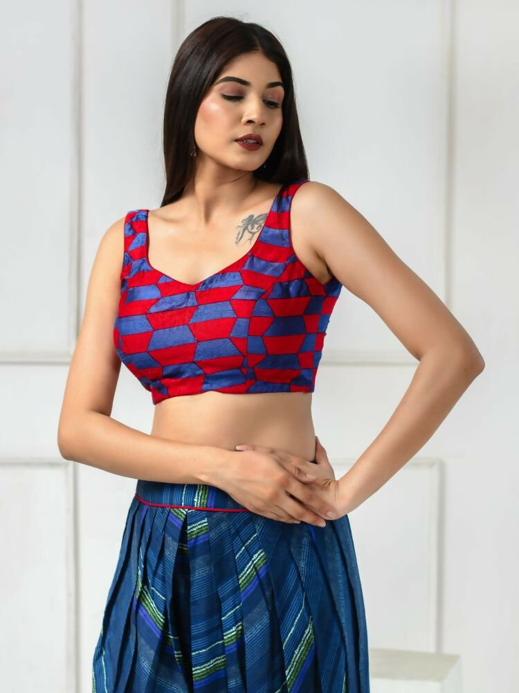 Amodini Designer Studio Women's Raw Silk Sleeveless Blouse | Grocsy