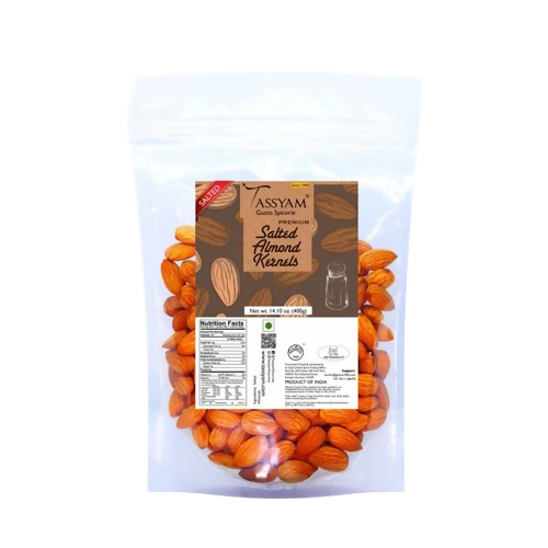 Tassyam Organics Premium Roasted Salted Almonds Namkeen Badaam Giri - Pouch | Grocsy