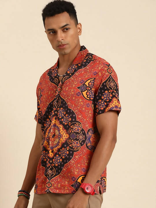 Red Relaxed Floral Opaque Printed Casual Resort Shirt - Mahotsav | Grocsy