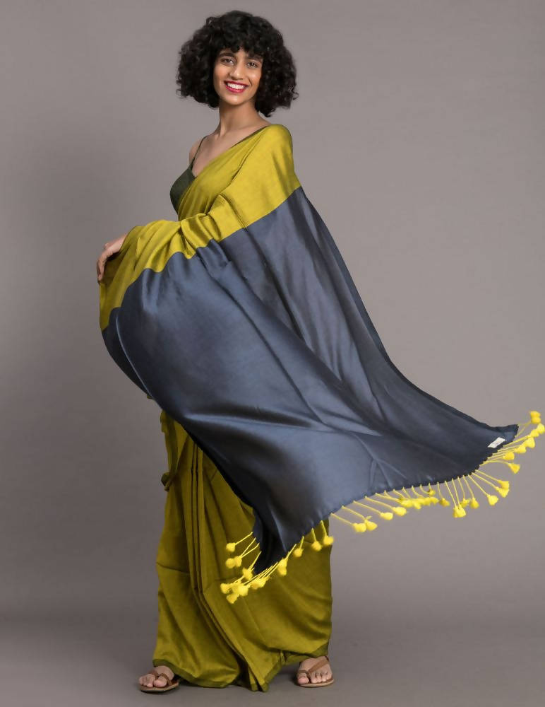 Suta Green Blue Colourblocked Cotton Blend Saree | Grocsy