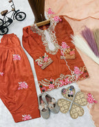 Teeya Creation New Kids Trendy Wedding Wear Traditional Kurta Salwar Set-Orange | Grocsy