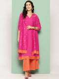 Ahalyaa Women's Traditional wear Kurta Set - Pink | Grocsy