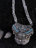 Mominos Fashion Johar Kamal Oxidised Laxmi Mata With Tarquiose Stones Long Necklace | Grocsy
