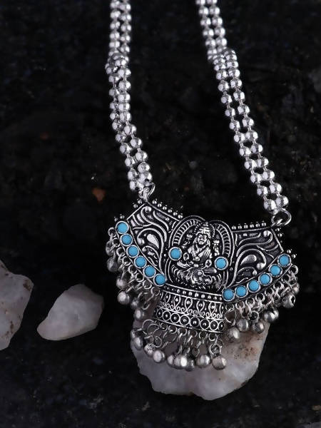 Mominos Fashion Johar Kamal Oxidised Laxmi Mata With Tarquiose Stones Long Necklace | Grocsy