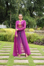 Vastranavya Purple Navratri Special Kutchi Patch Work with Leheriya Printed Kurti | Grocsy