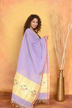 Very Much Indian Handloom Pure Cotton Paithani Dupatta - Lavender | Grocsy