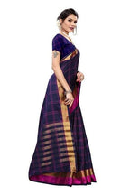 Vamika Navy Cotton Silk Weaving Saree (Rimi Checks Navy) | Grocsy