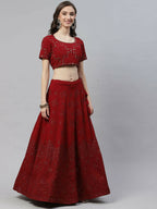 Maroon Georgette Thread with Sequins Embroidered work Lehenga Choli with Dupatta - Jivika | Grocsy