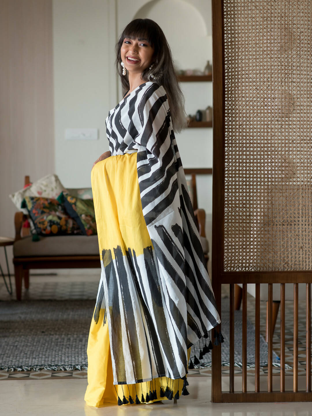 Suta Multi Color Striped Pure Cotton Saree | Grocsy