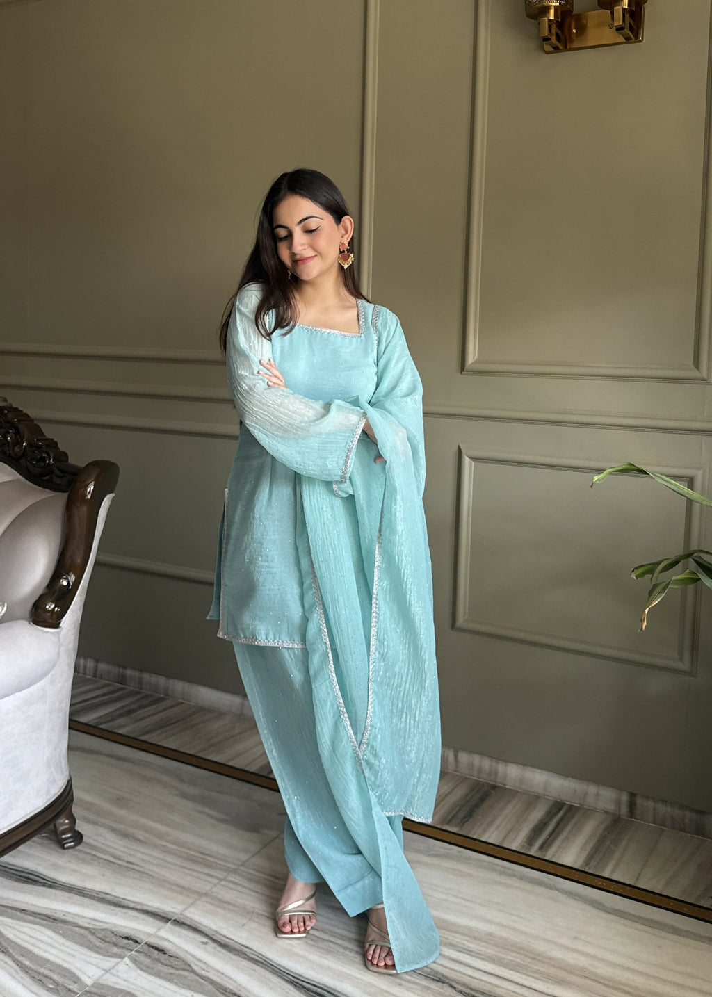 Teeya Creation Sky Color Crunchy Silk Party Wear Salwar Suit | Grocsy