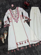 The52 Women's Gorgeous Rayon Fabric Thread Work Straight Kurta Palazzo Set | Grocsy