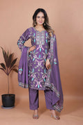 Teeya Creation Lavender Chinon Embroidery Work Party Wear Salwar Suit | Grocsy