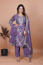 Teeya Creation Lavender Chinon Embroidery Work Party Wear Salwar Suit | Grocsy
