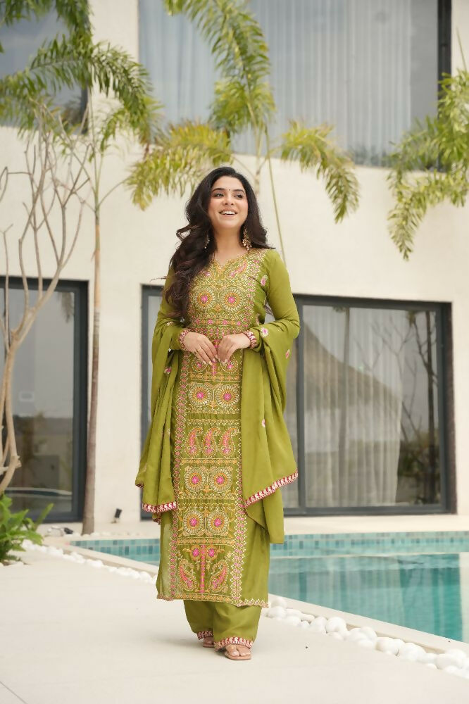 Joban Fashion Perot Kurta Set Silk Sequins , Zari, Coding & Thread Embroidered work | Grocsy