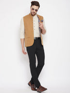 Even Apparels Brown Polyester Men's Nehru Jacket-Contrast Lining-Inbuilt Pocket Square | Grocsy