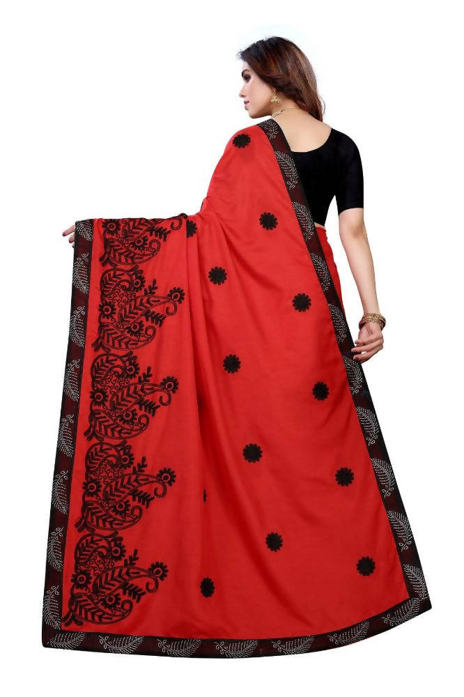 Vamika Red Dola Silk Embroidery Saree | Grocsy